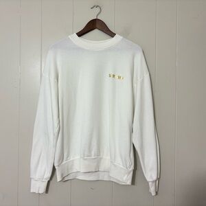 SPRWMN Tiny Logo White Crewneck Sweatshirt XS | Minimalist Luxe